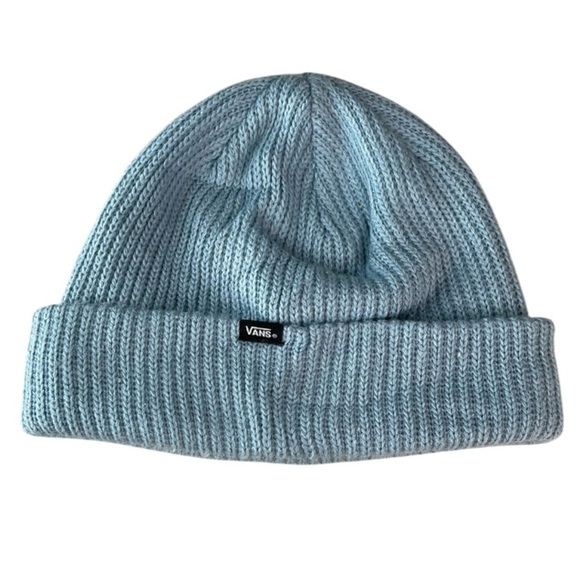 Vans Unisex Ribbed Knit Core Basics Beanie Cuffed Baby Blue Logo OS - Picture 2 of 8